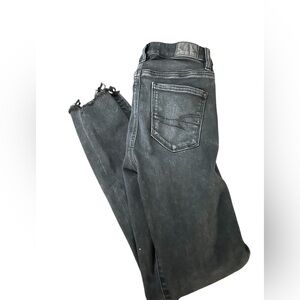 AE Ne(x)t Level Stretch Distressed Faded Black Skinny Jeans with Raw Hem Sz0